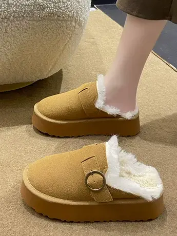 勃肯包头半拖鞋女外穿2023秋冬新款室内防滑厚底百搭加绒保暖棉拖商品大图