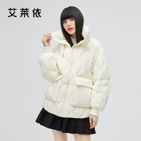 艾莱依短款菱格羽绒服女2022年新款爆款潮秋冬季高领女装设计外套图片