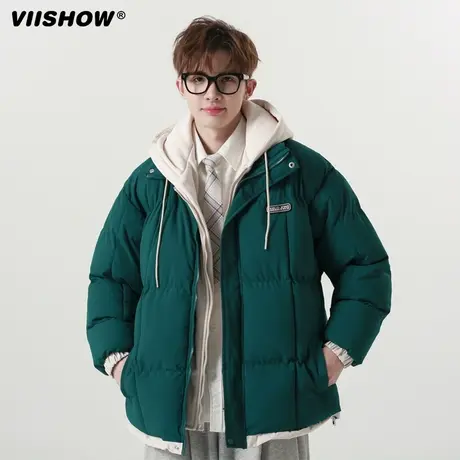 VIISHOW假两件连帽棉服男生秋冬加厚保暖棉袄cityboy日系棉衣外套商品大图