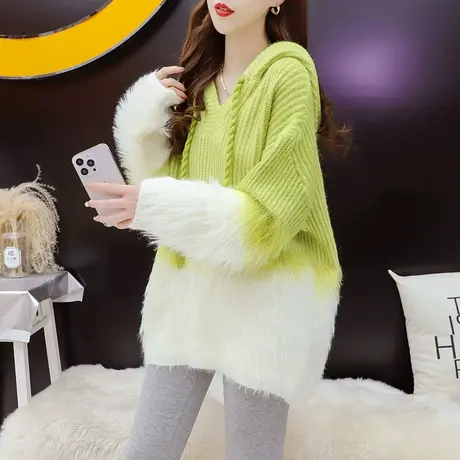 设计感连帽毛衣女2023新款秋冬爆款洋气减龄宽松短款网红针织外套商品大图