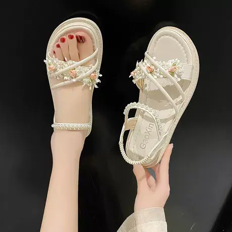 凉鞋女仙女风2023年新款夏季平底百搭沙滩网红爆款学生罗马凉鞋女商品大图