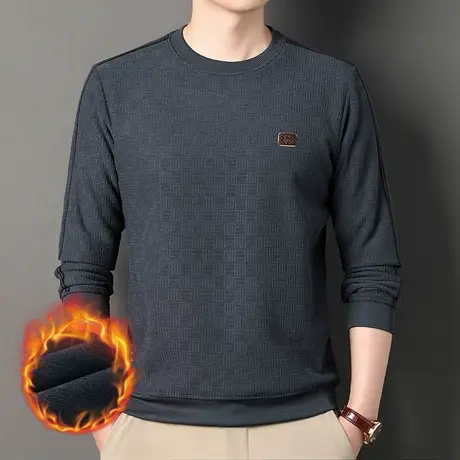 秋冬季青年打底衫运动衣服休闲男士圆领卫衣百搭长袖T恤提花套头图片