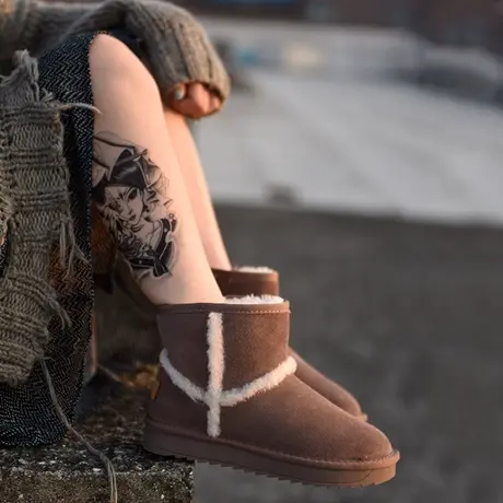 Artmu阿木雪地靴2022新款保暖时尚棉鞋女冬加绒短靴短筒皮女靴子图片