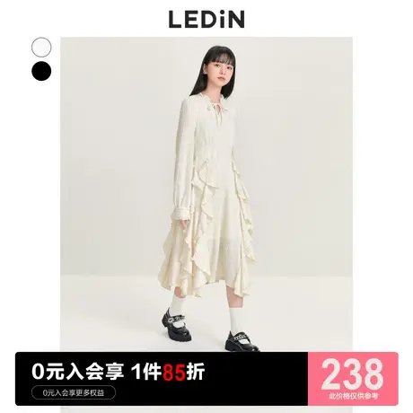乐町浪漫收腰连衣裙2023秋季新款女大衣内搭气质法式毛边黑色裙子商品大图