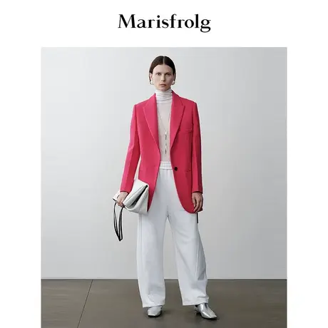 【商场同款】玛丝菲尔冬季新款玫红色一粒扣式西装外套女商品大图