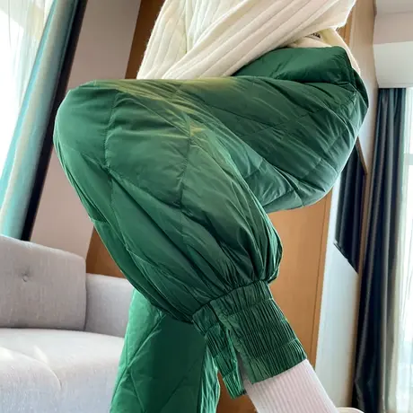 绿色羽绒裤女外穿时尚冬季高腰哈伦束脚小脚保暖棉裤加绒灯笼裤子商品大图