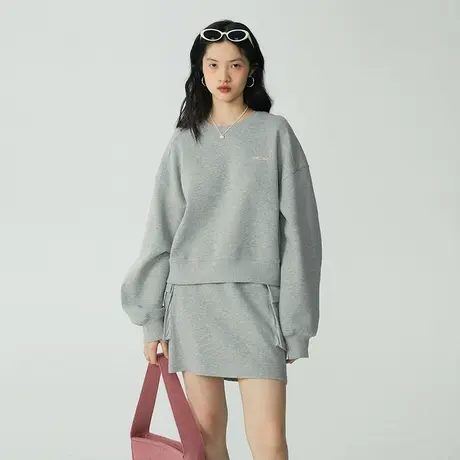 omont蛋挞家 果绿色圆领卫衣女春季年新款小个子短款长袖上衣图片