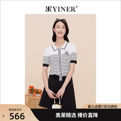 【赫本猫联名】YINER音儿女装2023夏季新款条纹针织衫商品大图