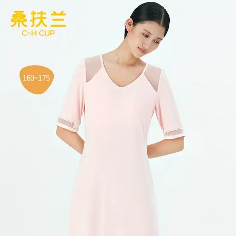 桑扶兰凉感人棉系列家居服胸垫睡衣女性柔软舒适纯色睡裙商品大图
