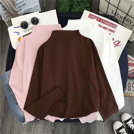 半高领打底小衫女士秋冬长袖2023新款韩版学生上衣服百搭港风t恤商品大图