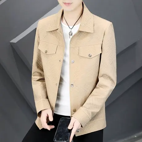 春季时尚男装外套潮牌翻领工装百搭休闲上衣轻熟风男士痞帅夹克衫商品大图