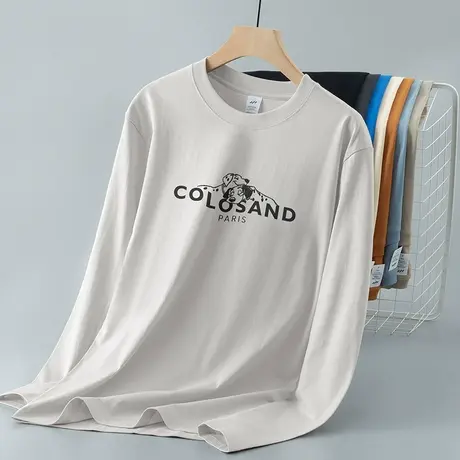 重磅纯棉t恤男士长袖2024秋季新款圆领上衣服内搭打底衫全棉体恤商品大图