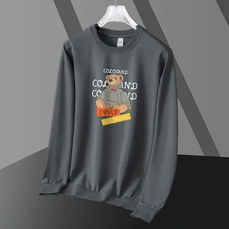 2023新款小熊卫衣男潮ins宽松圆领无帽上衣服潮流秋冬加绒长袖t恤商品大图