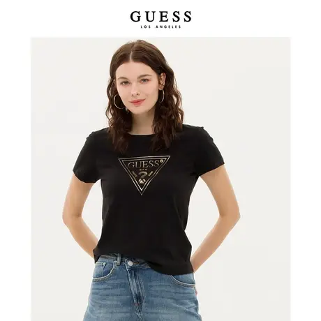 GUESS新品女士倒三角渐变LOGO印花休闲圆领短袖T恤-YM2K8407K商品大图