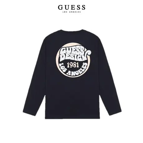 【38上新季】GUESS款秋男士时尚休闲圆领打底衫长袖纯色T恤商品大图