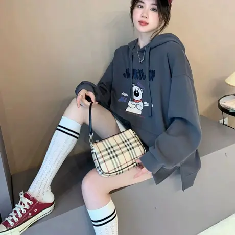 宽松设计感连帽卫衣女2024新款春季爆款时尚洋气减龄春秋薄款外套商品大图