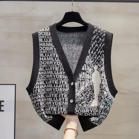 欧洲站v领毛衣坎肩女2025春秋新款宽松外穿马夹针织开衫马甲背心商品大图