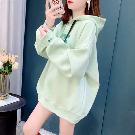 浅绿色连帽卫衣女春秋韩版小个子宽松洋气炸街洋气百搭上衣ins潮商品大图