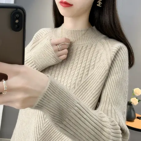 2023秋冬新款半高领毛衣女套头加厚宽松外穿麻花针织衫打底毛衣女商品大图