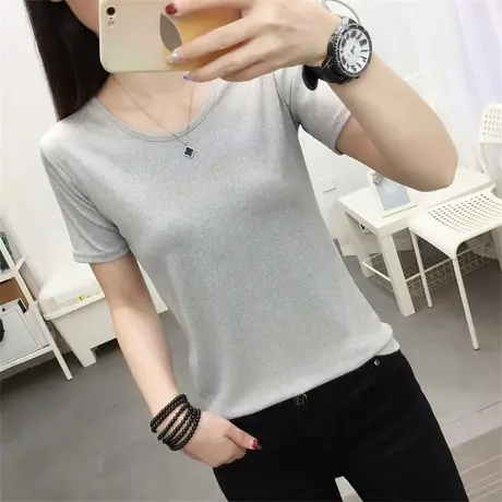 2020春夏甜辣紧身短袖U领弹力t恤女夏辣妹内搭打底衫纯色学生上衣商品大图