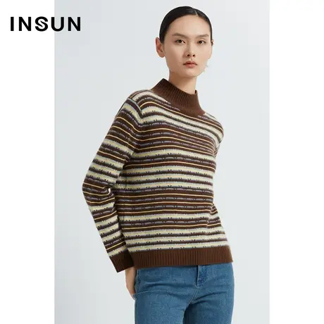 INSUN恩裳奥莱冬季高领条纹肌理感毛针织衫图片