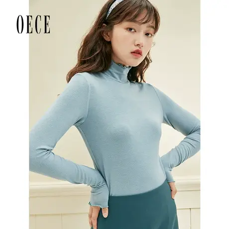 Oece秋装新款女装 法式小甜蜜复古半高领百搭长袖针织打底衫商品大图