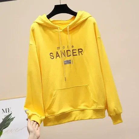 2023春季韩版刺绣字母宽松大码慵懒风毛圈棉套头连帽卫衣外套上衣图片