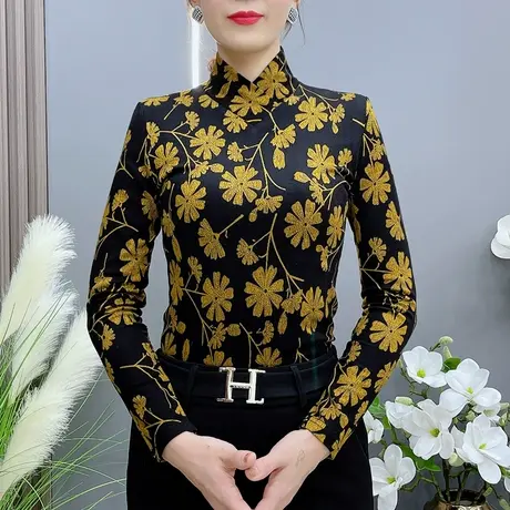 烫金妈妈装软糯内搭女秋冬外穿设计感小众洋气打底衫气质百搭上衣图片