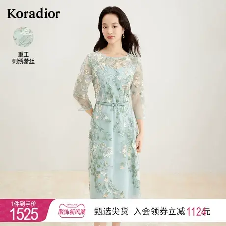 珂莱蒂尔新款重工刺绣蕾丝连衣裙女中长法式优雅高端轻奢礼服裙子图片