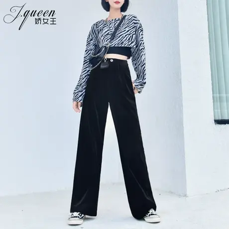 金丝绒阔腿裤女高腰秋冬新款坠感宽松直筒休闲裤百搭显瘦拖地长裤商品大图