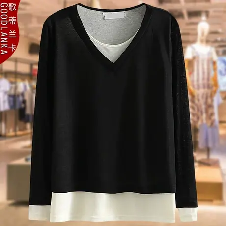 中年40-50岁妈妈春秋打底衫新款洋气时尚加肥加大码女假两件上衣商品大图