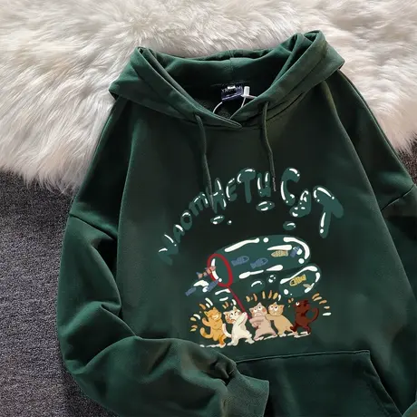 大码胖mm显瘦秋冬款国潮闺蜜装卫衣女ins潮港风加绒加厚连帽外套商品大图