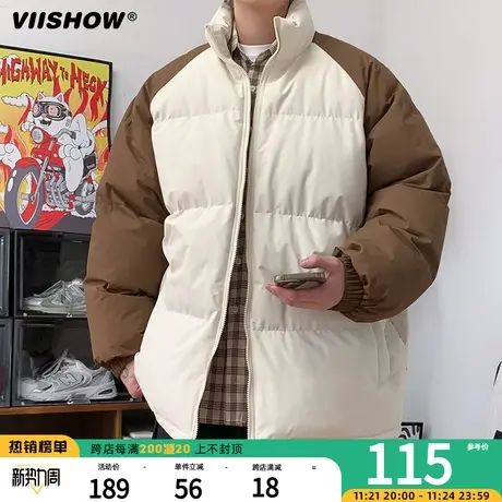 VIISHOW撞色插肩袖棉衣外套男冬季加厚棉袄美式立领潮牌宽松棉服商品大图