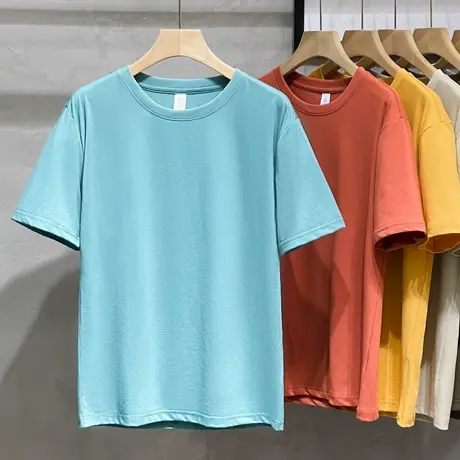 重磅纯色短袖t恤男夏季潮牌潮流高端修身圆领打底衫男士半袖体恤商品大图