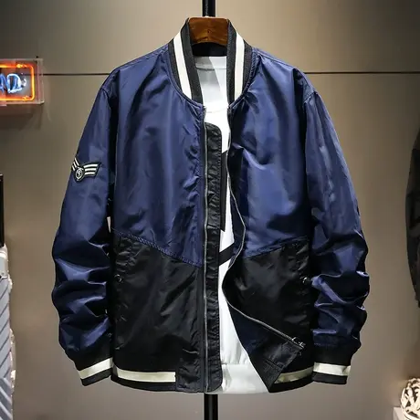 春秋美式潮牌棒球服男拼色修身工装夹克男学生潮流休闲外套男衣服商品大图