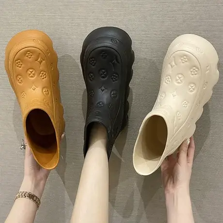 雨靴女士新款外穿时尚压花网红水鞋厚底增高防水防滑四季短筒雨鞋商品大图