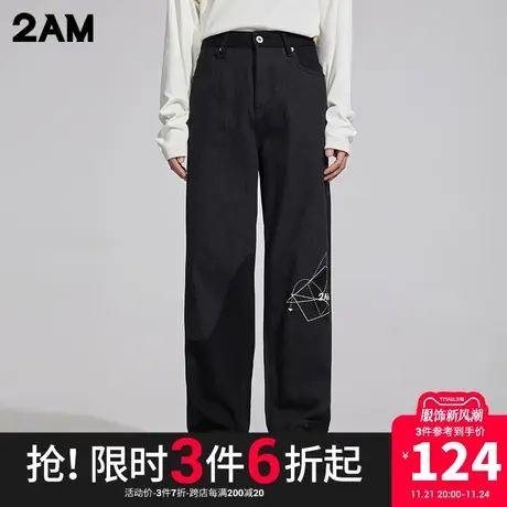 卡宾潮牌2AM个性印花街头直筒裤牛仔裤商品大图