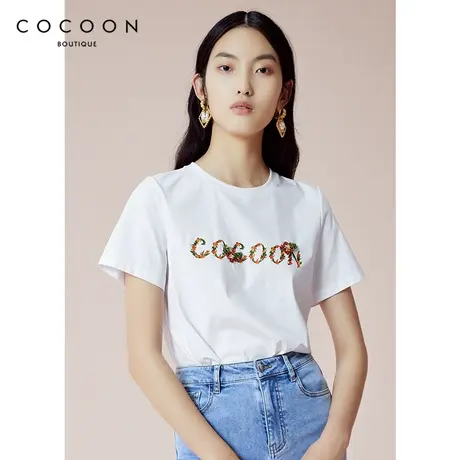 COCOON商场同款宽松简约上衣2023新款夏季女装小众设计感印花T恤商品大图