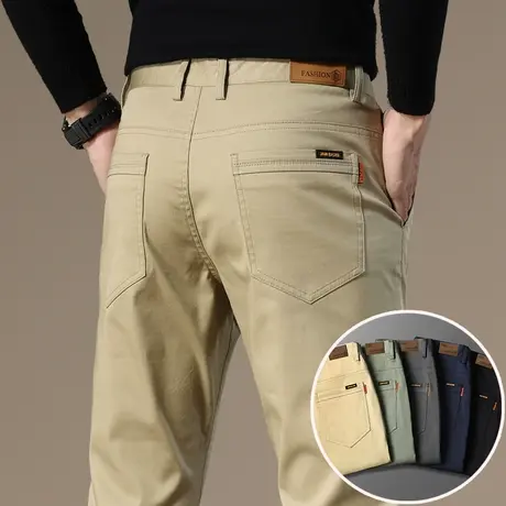 秋冬款中年爸爸装商务西装西裤春春季男士卡其色纯棉直筒休闲裤子商品大图