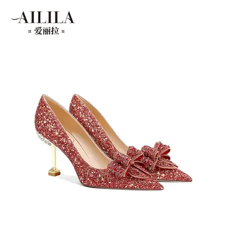 爱丽拉红色秀禾绝美结婚鞋女2024新款春季新娘高跟鞋不累脚高级感图片