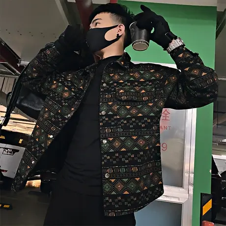 高级感满印牛仔外套春秋季美式复古潮牌工装花色衬衣夹克休闲上衣商品大图