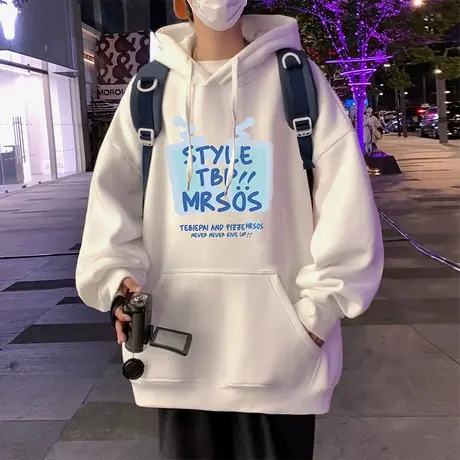 美式卡通印花连帽卫衣男女秋季新款重磅情侣套头上衣大码休闲帽衫商品大图