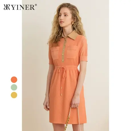 YINER音儿女装夏季POLO领短袖收腰修身连衣裙图片