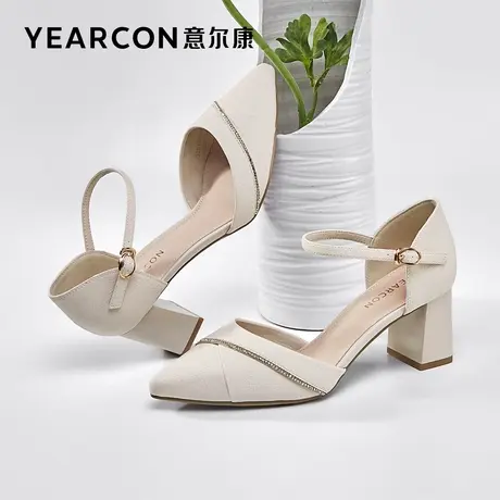 意尔康女鞋夏季包头凉鞋粗跟高跟尖头外穿法式仙女风一字式扣带商品大图