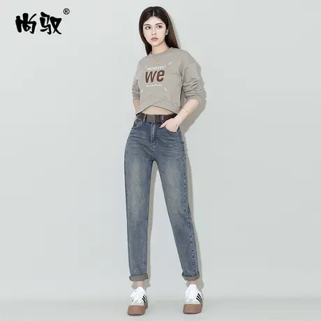 尚驭高腰牛仔老爹裤2024年春季新款蓝色弹力牛仔小垮裤遮肉显瘦潮图片