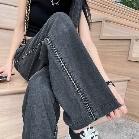 黑色牛仔裤女春夏薄款高腰垂感宽松显瘦欧货天丝小个子裤子直筒裤图片