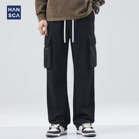 hansca黑色工装裤男秋季新款日系户外机能直筒宽松多口袋休闲长裤商品大图