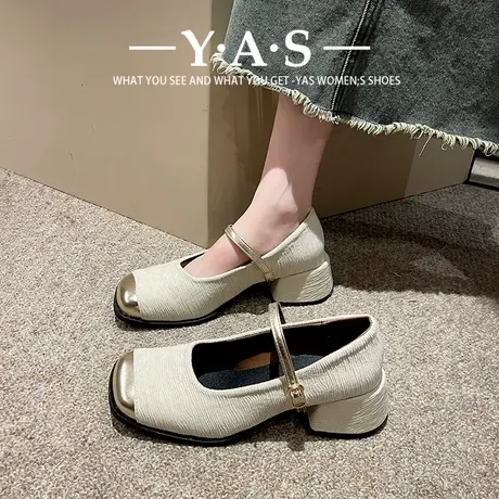 方头法式小香风复古粗跟玛丽珍鞋女2024新款春季配裙子浅口单鞋子商品大图
