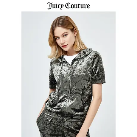 Juicy Couture橘滋美式春季新款运动小香风天鹅绒连帽短袖外套女商品大图