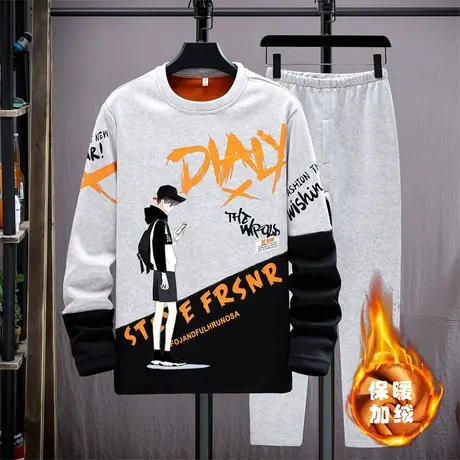 青少年保暖内衣男冬季加绒加厚可外穿中学生秋衣秋裤大童男士套装商品大图